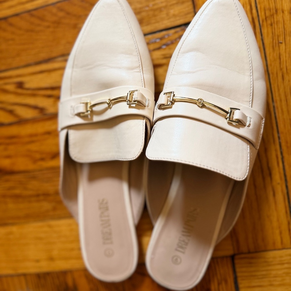 Dream Pairs Cream Mules with Gold Accents